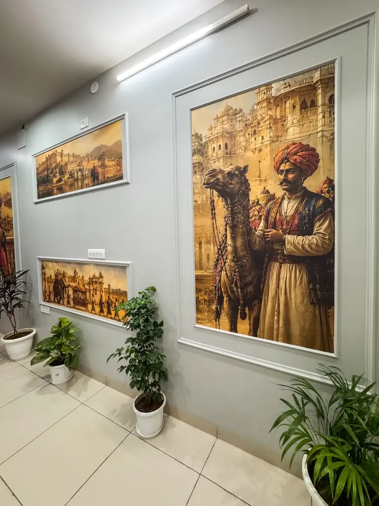 Corridor with Rajasthani camel and heritage paintings